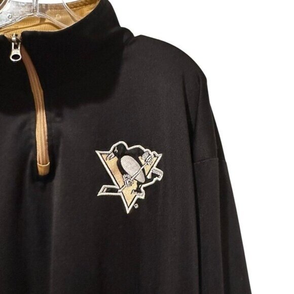 Pittsburgh Penguins Men's XLT Majestic Logo Long Sleeve Collared Sweatshirt NHL - Picture 3 of 4